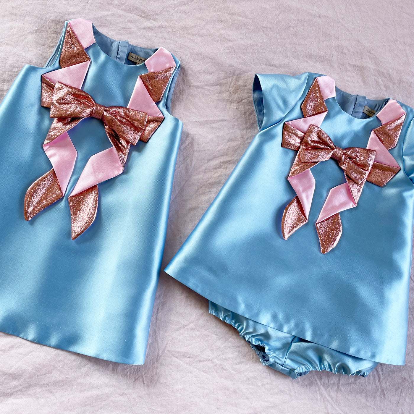 blue girl and baby dress