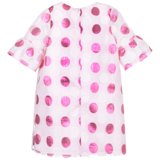 Girl's Bow Tie Shift Dress in Cerice and Cream