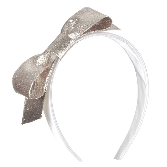 Girl's Side Bow Headband in White Gold