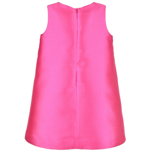 Girl's Guilded Bow Shift Dress in Hot PInk