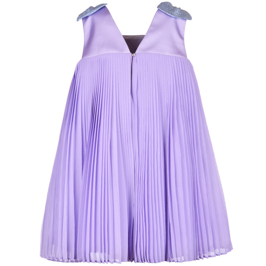 Girl's Pleated Trapeze Dress in Lilac
