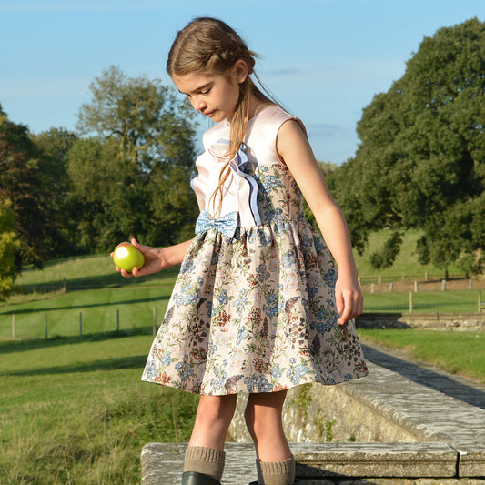 Girl's Ruffle Bib Bodice Dress in Aquamarine and Pistachio