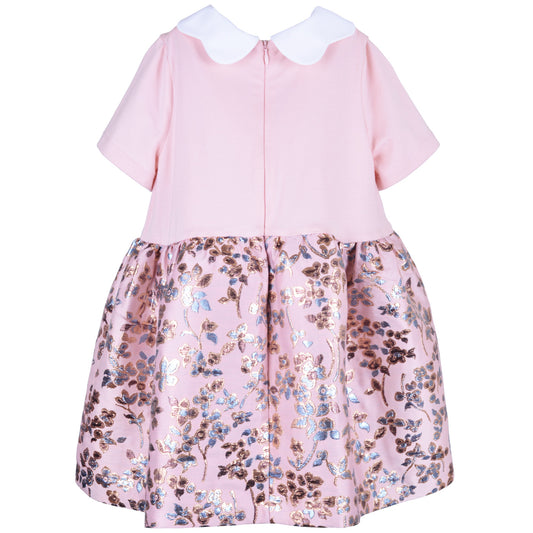 Girl's Scallop Collar Jersey Dress in Milkshake and Antique Gold