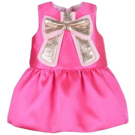 Baby's Guilded Bow Shift Dress & Bloomers in Hot PInk
