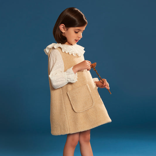 Girl's Teddy Bear Pinafore Dress in Biscuit