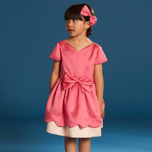 Girl's Scalloped Bodice Dress in Bright Pink