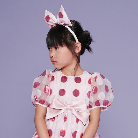 Girl's Giant Bow Hairband in Cerise and Cream