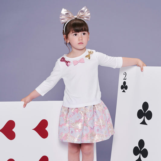 Girl's Gathered Skirt in Powder Blue and Cerise