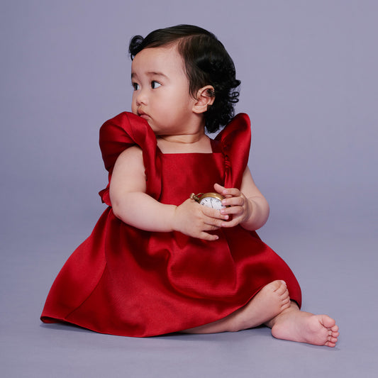 Baby's Twisted Sleeve High Low Dress & Bloomers in Cherry