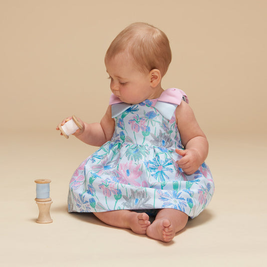 Baby's Shoulder Bow Bodice Dress & Bloomers in Mint and Cerulean