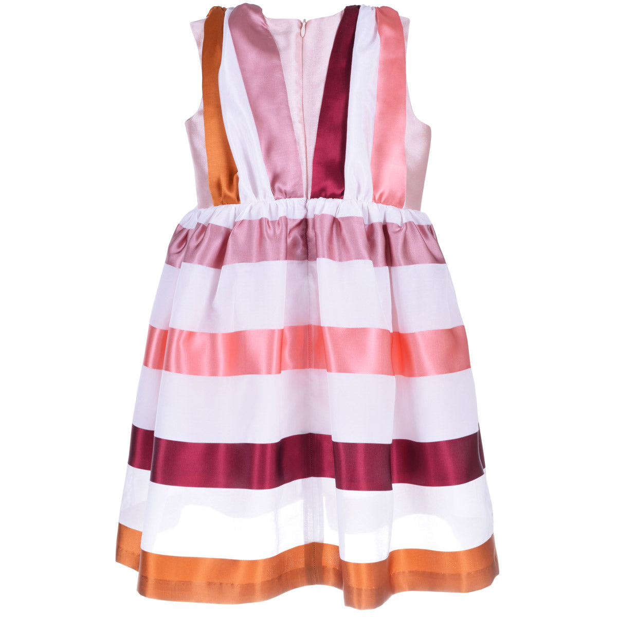 Girl's Draped Front Bodice Dress in Rust, Cherry and Coral