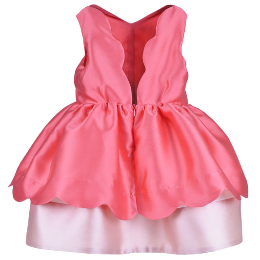 Girl's Scalloped Bodice Dress in Raspberry