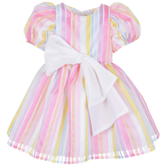 Girl's  Puff Sleeve Bodice Dress in Multi