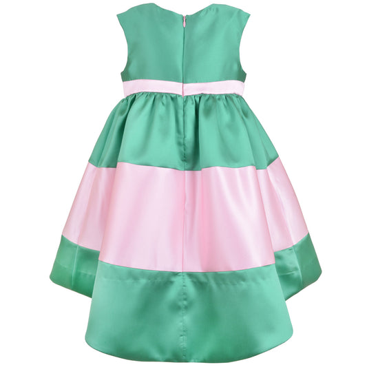Girl's Banded High Low Dress in Spring Green