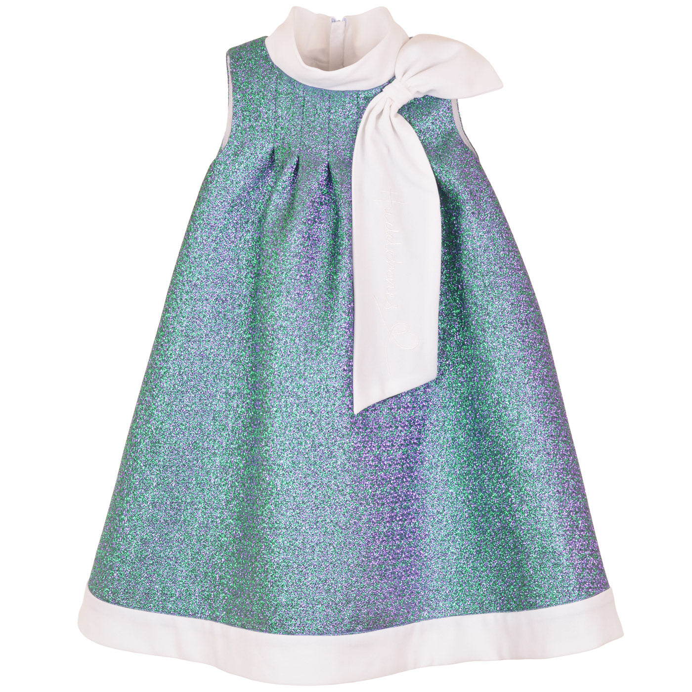 Girl's Sunburst Trapeze Dress in Emerald / Amethyst