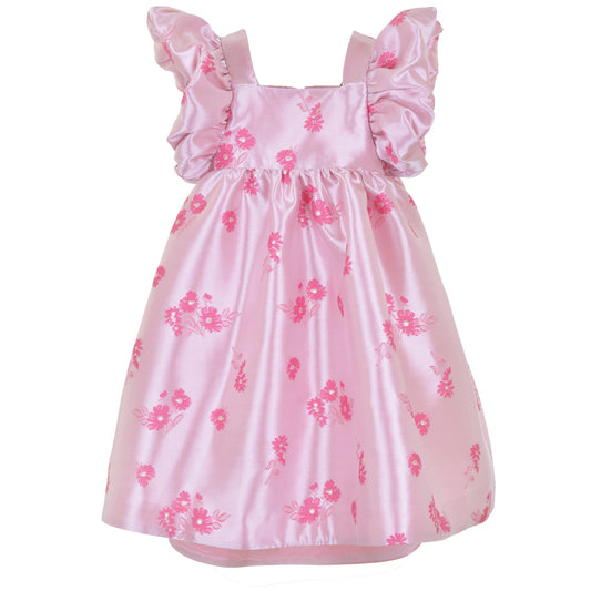 Girl's Twisted Sleeve High Low Dress in Bright Pink and  Rose