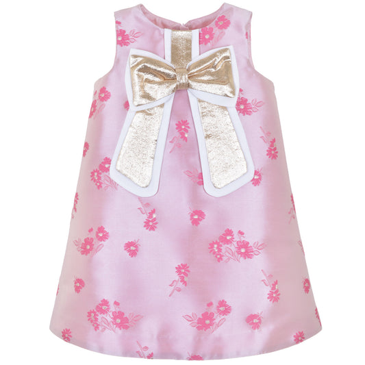 Girl's Guilded Bow Shift Dress in Bright Pink and Rose