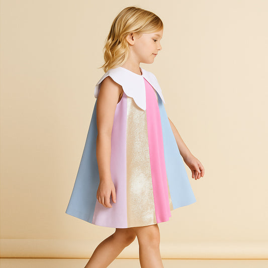 Girl's Rainbow Trapeze Dress in Multi
