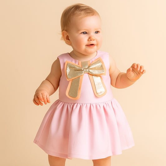 Baby's Guilded Bow Shift Dress & Bloomers