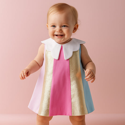 Baby's Rainbow Trapeze Dress & Bloomers in Multi