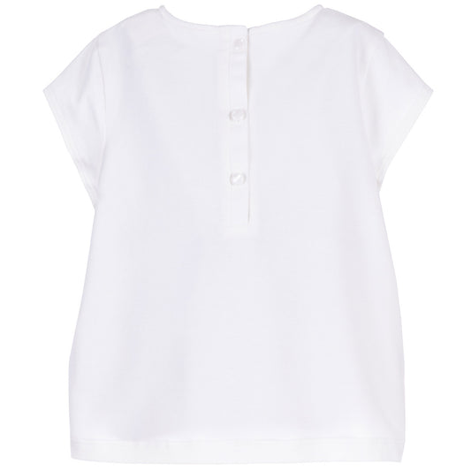 Girl's Bow Jersey T-shirt in Milk White