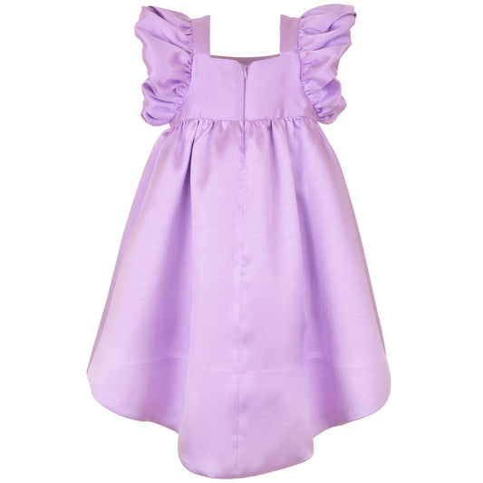 Girl's Twisted Sleeve High Low Dress in Lilac
