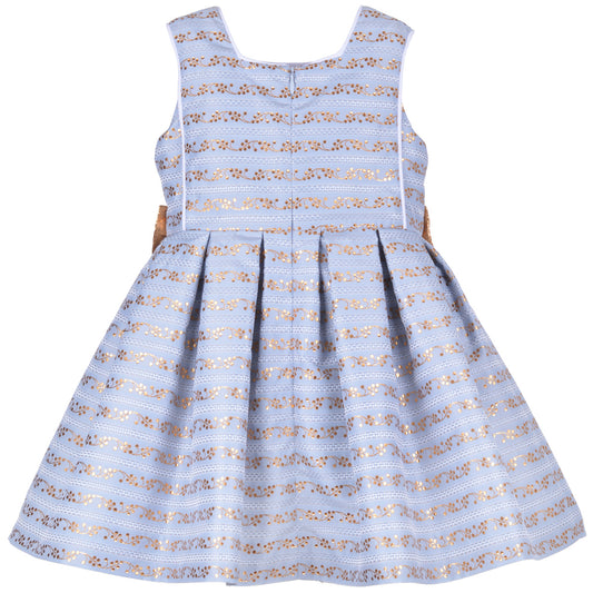 Girl's Pinafore Bodice Dress in Powder Blue and Gold