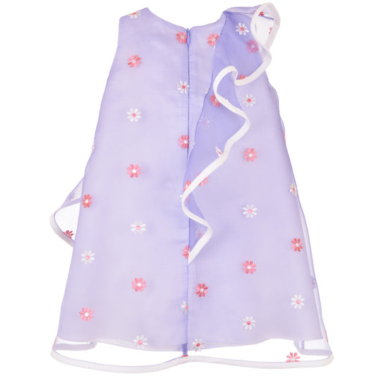 Girl's Ruffle Trapeze Dress in Lavender and White
