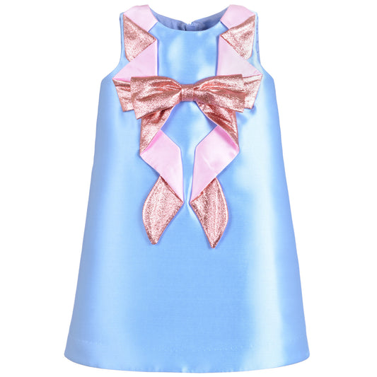 Girl's Origami Bow Shift Dress in Alice Blue