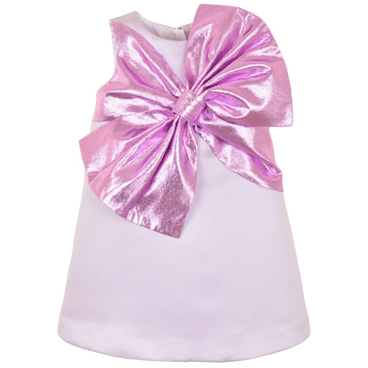 Girl's Giant Bow Shift Dress in Pale Lavender and Lilac