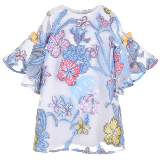 Girl's Bell Sleeve Shift Dress in Powder Blue and Lilac