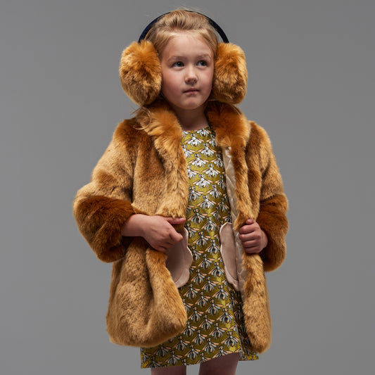 Girl's Faux Fur Coat in Gingerbread