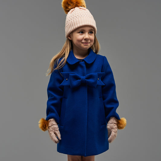 Girl's Bow Coat in Cobalt