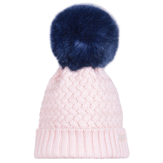 Baby's Chunky Merino Pom Pom Hat in Blush and Ink