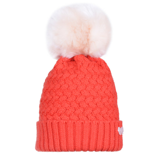 Girl's Chunky Merino Pom Pom Hat in Rosehip and Blush