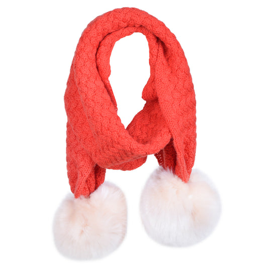Girl's Chunky Merino Pom Pom Scarf in Rosehip and Blush