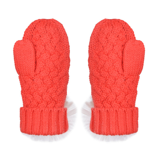 Girl's Chunky Merino Pom Pom Mittens in Rosehip and Blush