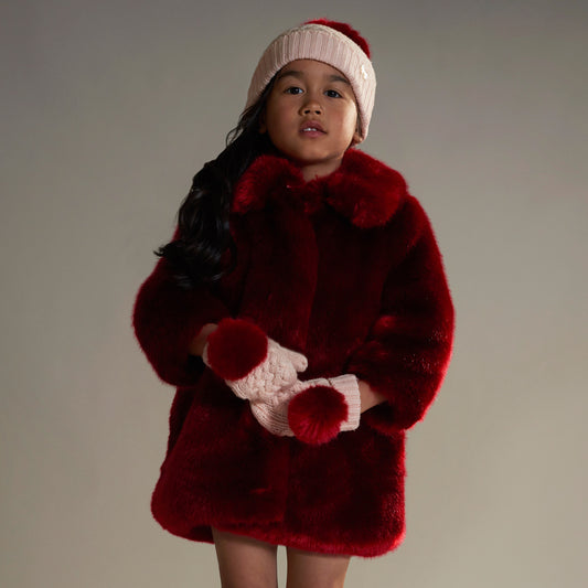 Girl's Faux Fur Coat in Cherry