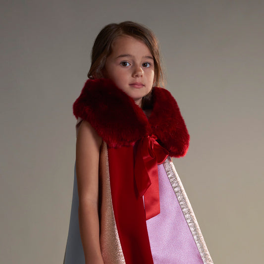 Girl's Faux Fur Stole in Cherry