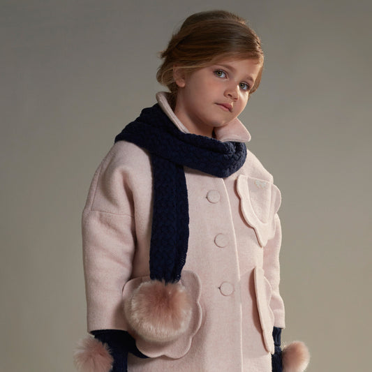 Girl's Chunky Pom Pom Scarf in Navy and Lilac