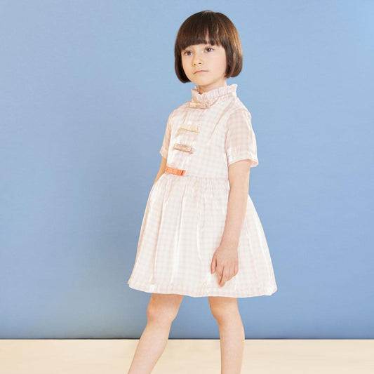 Girl's Bodice Dress in Rose and Cloud