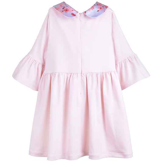 Girl's Bell Sleeved Jersey Dress in Pale Pink and Wallflower