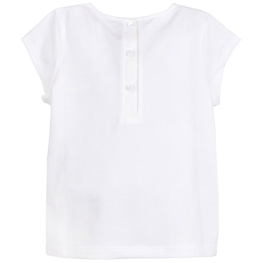 Girl's Bow Jersey T-shirt in Milk and Marigold
