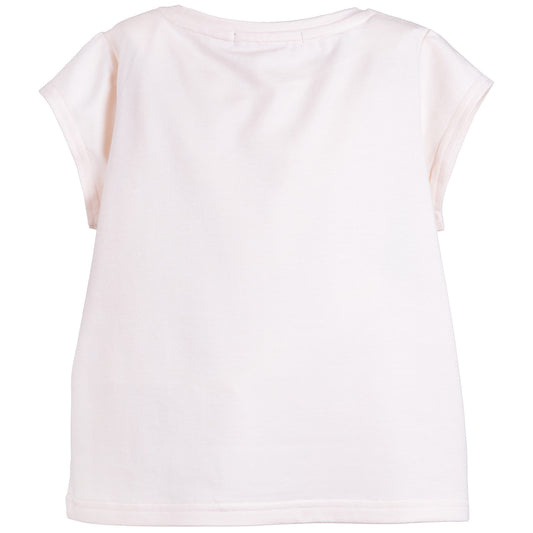 Girl's Bow Jersey T-shirt in Blush and White Gold