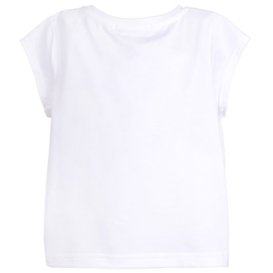 Girl's Bow Jersey T-shirt in White and White Gold