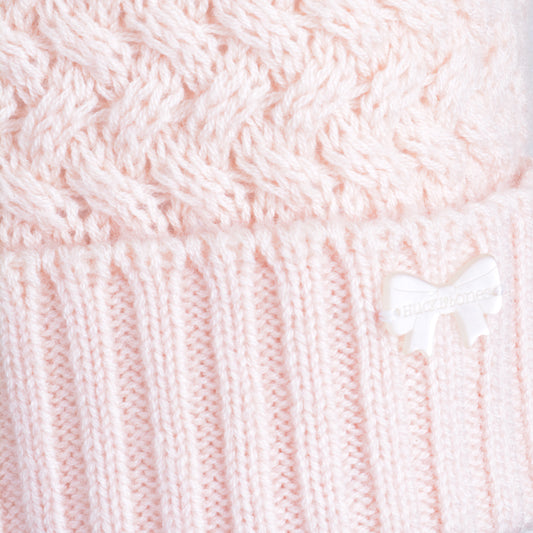 Girl's Chunky Pom Pom Hat in Blush and Cherry