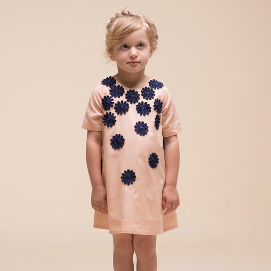 Girl's Daisy Swing Dress in Blush and Navy
