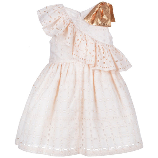 Girl's Diagonal Ruffle Bodice Dress in Vanilla