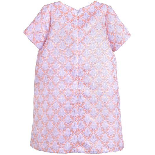 Girl's Double Bow Shift Dress in Lilac and Persimmon