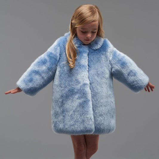 Girl's Faux Fur Coat in Powder Blue